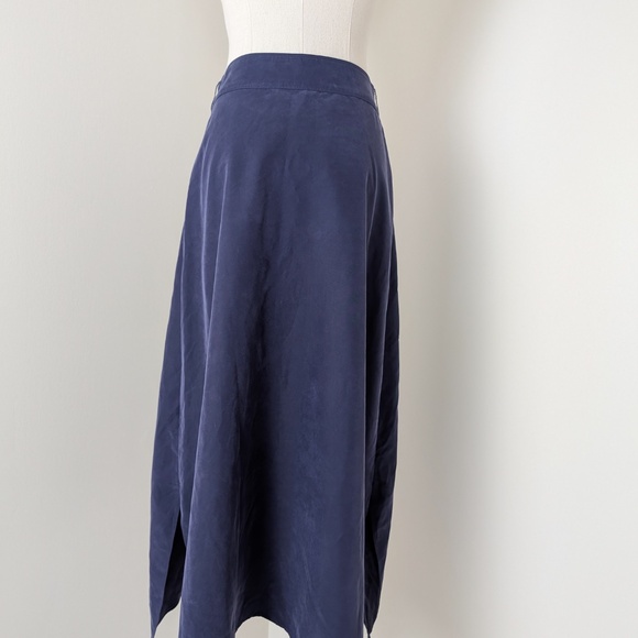 Club Monaco Midi Skirt Asymmetrical Loose Lightweight Flowy High Rise Navy - Picture 5 of 10
